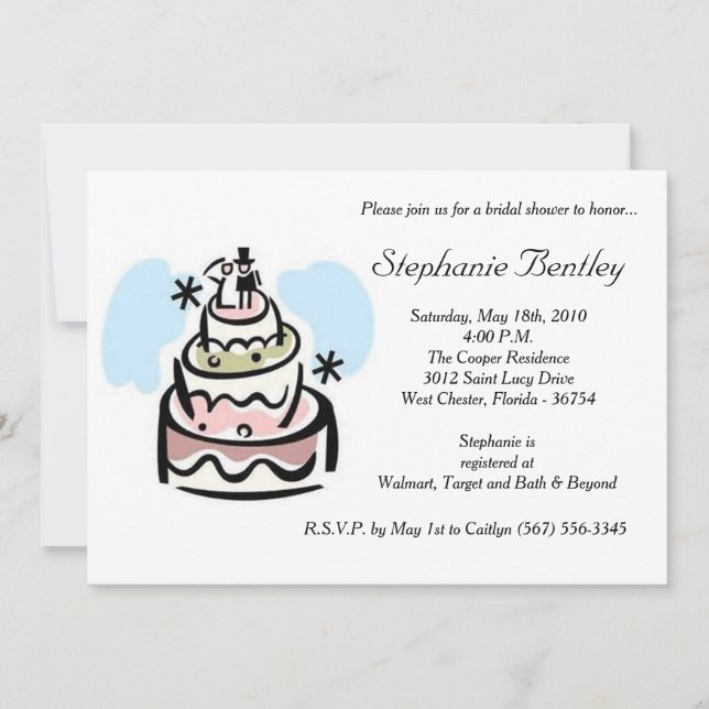 Whimsical Wedding Cake Bridal Shower Invitation (Front)