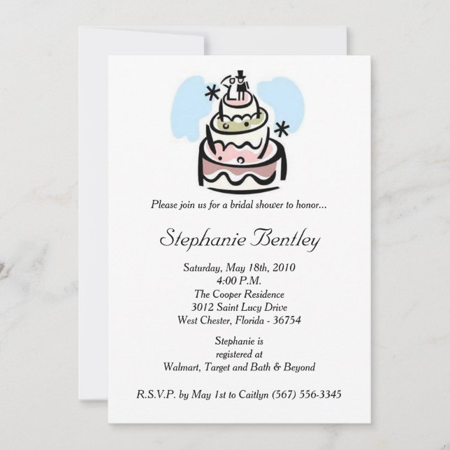 Whimsical Wedding Cake Bridal Shower Invitation (Front)