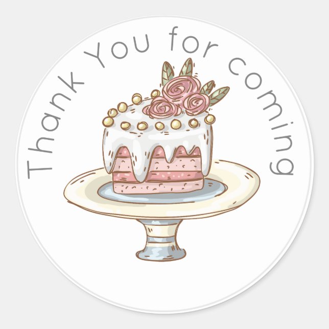 Whimsical Wedding Cake Thank You Favour Classic Round Sticker (Front)