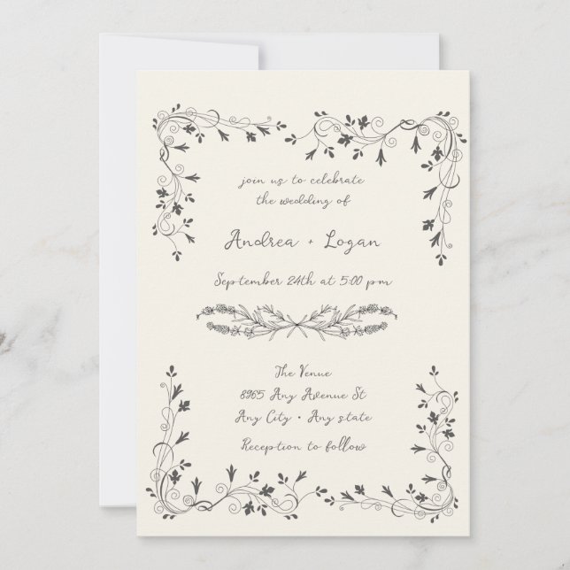 Whimsical  Wedding Dinner Invitation (Front)