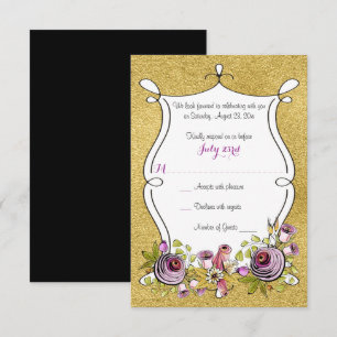 Whimsical Wedding RSVP   FAUX Gold Foil, Flowers Invitation