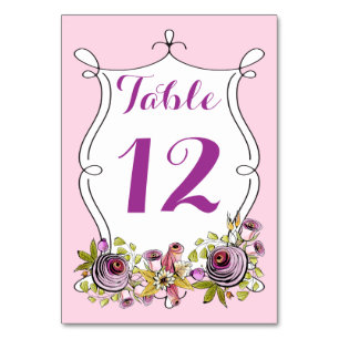 Whimsical Wedding Table Number, Watercolor Florals Table Number