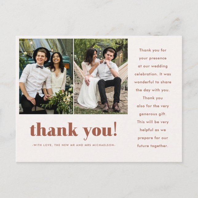 Whimsical Wedding Thank You Terracotta Two Photo Postcard (Front)