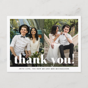 Whimsical Wedding Thank You Typography Two Photo Postcard