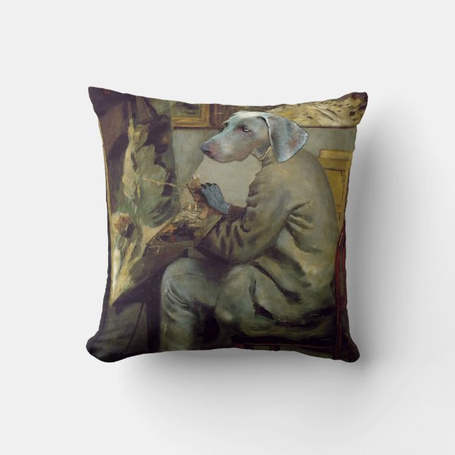 Whimsical Weimaraner Painting Throw Pillow (Front)