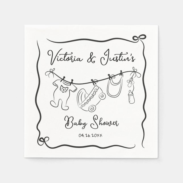 Whimsical Welcome Baby Shower Clothesline Napkin (Front)