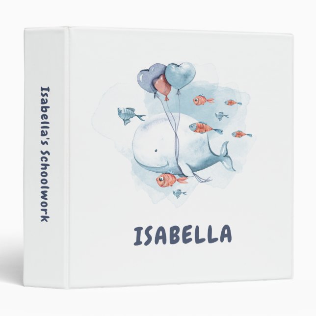 Whimsical  Whale and Fishes Personalized Binder (Front/Spine)