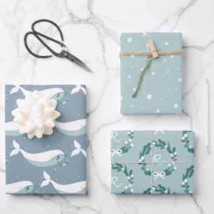 Whimsical Whale Christmas Wrapping Paper Sheets