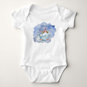 Whimsical Whale, Lighthouse, Fish On The Ocean  Baby Bodysuit