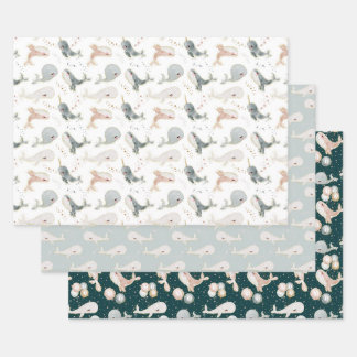 Whimsical Whale Ocean Sea Party Gifts Decor Wrapping Paper Sheet