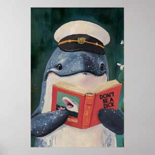 Whimsical Whale Reading Book Art - Literary Animal Poster