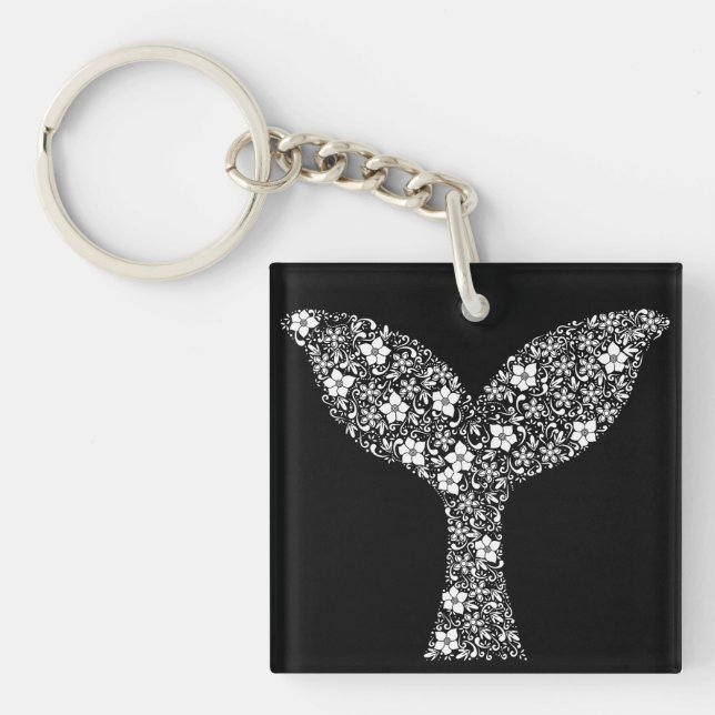 Whimsical Whale Tail: Beauty in Bloom Keychain (Front)