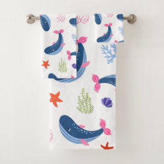 Whimsical Whales and Coral Seamless Pattern Bath Towel Set