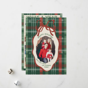 Whimsical What a Year in Review Plaid Christmas Holiday Card