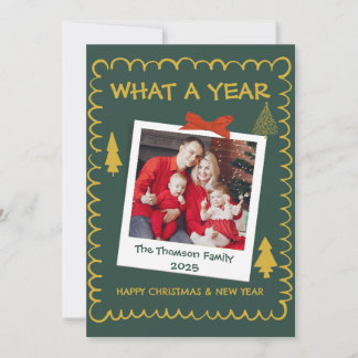 Whimsical What A Year Multi Photo Christmas Green Card