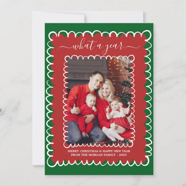 Whimsical What a Year Photo Collage Christmas Card (Front)