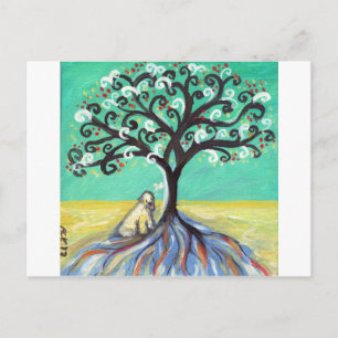 Whimsical Wheaten Terrier butterfly tree Postcard