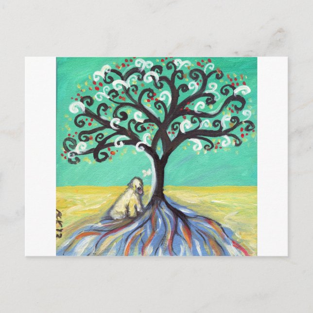 Whimsical Wheaten Terrier butterfly tree Postcard (Front)