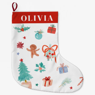 Whimsical whimsical Christmas pale colors Large Christmas Stocking