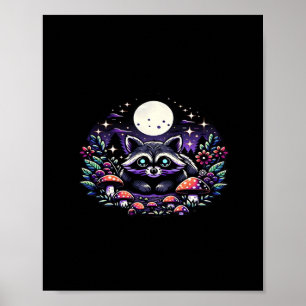 Whimsical Whimsigoth Raccoon Under Moonlight Vinta Poster