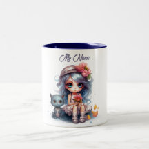 Whimsical Whispers: Doll and Cat Fantasy Cup