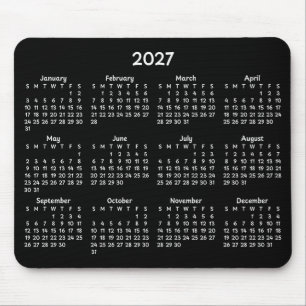 Whimsical White 2027 Calendar on Black Mouse Pad