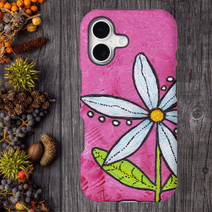 Whimsical White Daisy Flower Pink