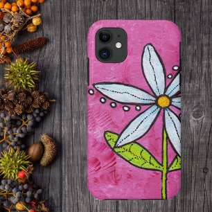 Whimsical White Daisy Flower Pink iPhone 11 Case