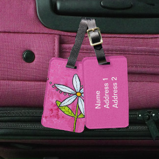 Whimsical White Daisy Flower Pink Luggage Tag