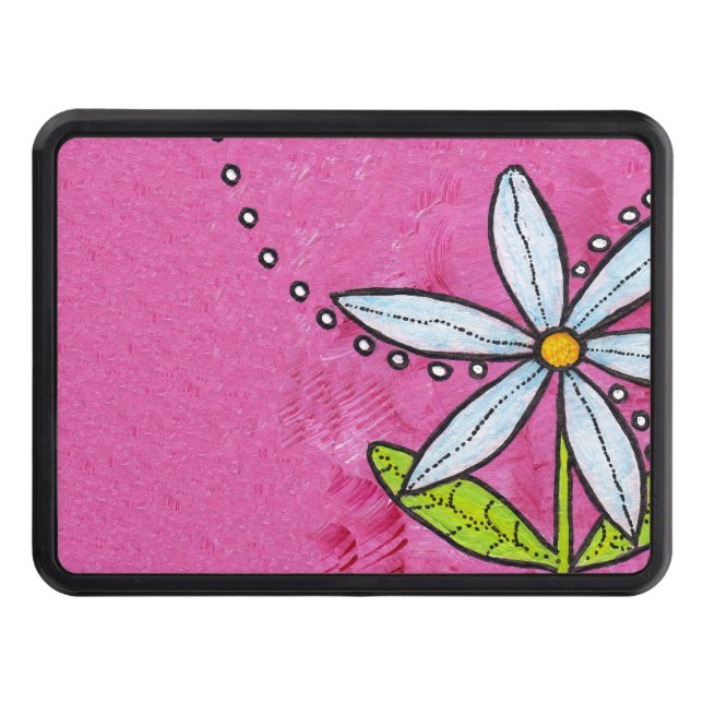 Whimsical White Daisy Flower Pink Trailer Hitch Cover (Front)