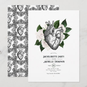 Whimsical White Floral Gothic Bachelorette Party Invitation