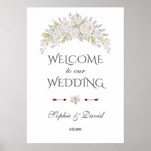 Whimsical White Flowers Welcome Wedding Sign