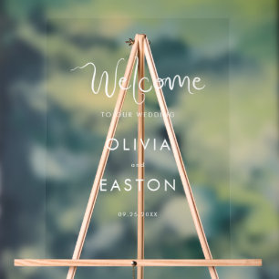 Whimsical White Handwritten Wedding Welcome Acrylic Sign