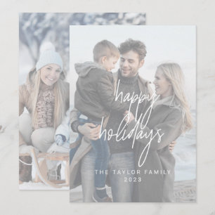 Whimsical White Happy Holidays 2 Vertical Photos Holiday Card