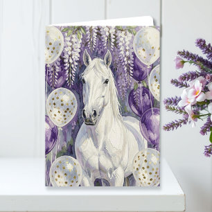 Whimsical White Horse Under Wisteria Birthday   Card