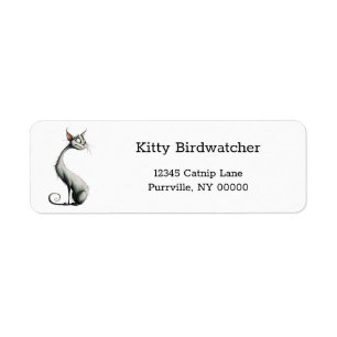 Whimsical White Long Neck Cat Return Address