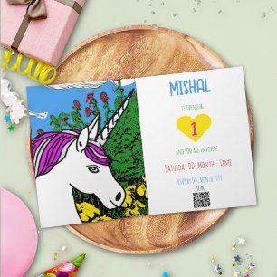 Whimsical White Purple Birthday Unicorn Invitation