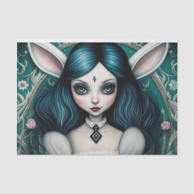 Whimsical White Rabbit Girl Alice Decoupage Paper  (Front)