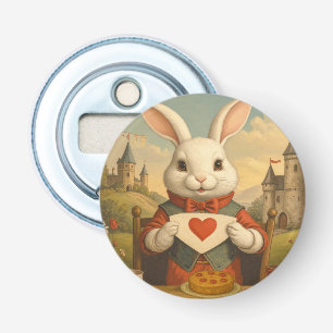 Whimsical White Rabbit Hearts Enchanted Wonderland Bottle Opener