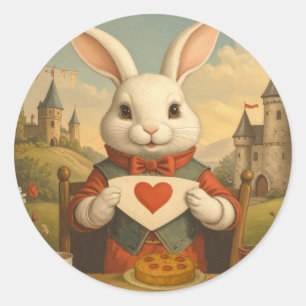 Whimsical White Rabbit Hearts Enchanted Wonderland Classic Round Sticker