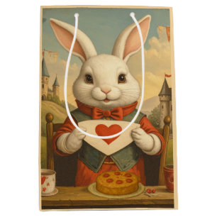Whimsical White Rabbit Hearts Enchanted Wonderland Medium Gift Bag