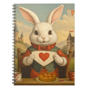Whimsical White Rabbit Hearts Enchanted Wonderland Notebook