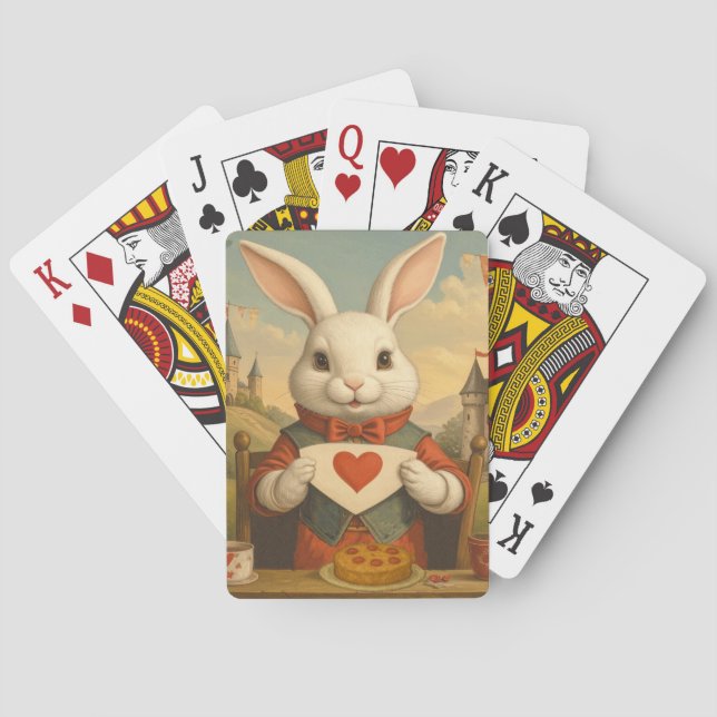 Whimsical White Rabbit Hearts Enchanted Wonderland Playing Cards (Back)