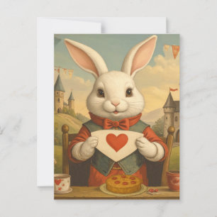 Whimsical White Rabbit Hearts Enchanted Wonderland Postcard