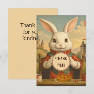 Whimsical White Rabbit Hearts Enchanted Wonderland Thank You Card