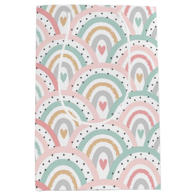 Whimsical White Rainbows and Hearts Pastel  Medium Gift Bag (Front)