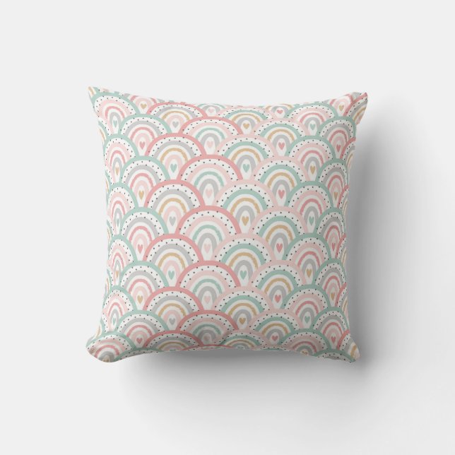 Whimsical White Rainbows and Hearts Pastel  Throw Pillow (Front)