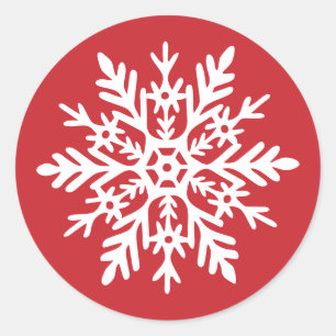 Whimsical White Snowflake Red Christmas Classic Round Sticker