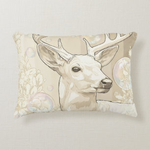 Whimsical White Stag and Bubbles Fantasy Round Acc Accent Pillow