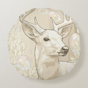 Whimsical White Stag and Bubbles Fantasy Round Acc Pillow
